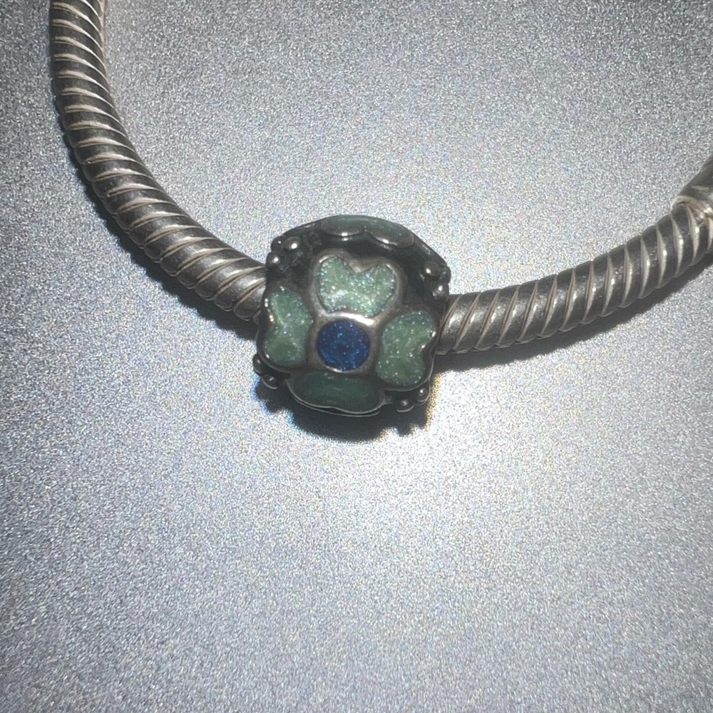 Pandora Green Blue Enamel Flower Charm